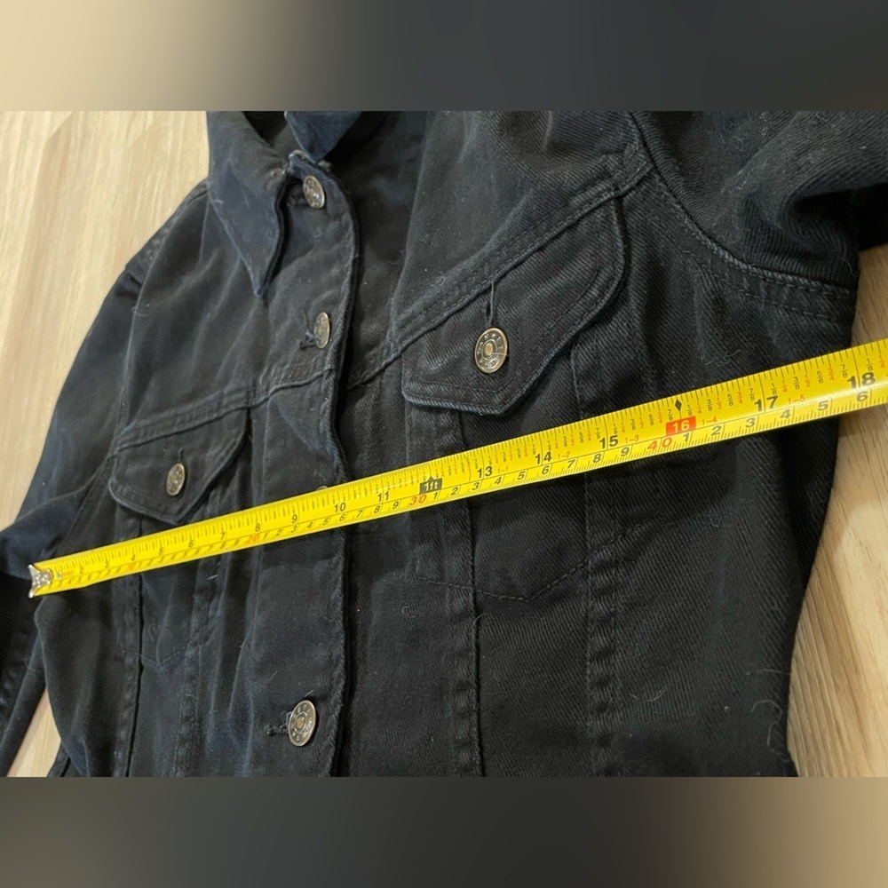 ETAM Unique Black Denim Jacket with Neon Palm Reading Patch on Back. - Picture 8 of 10